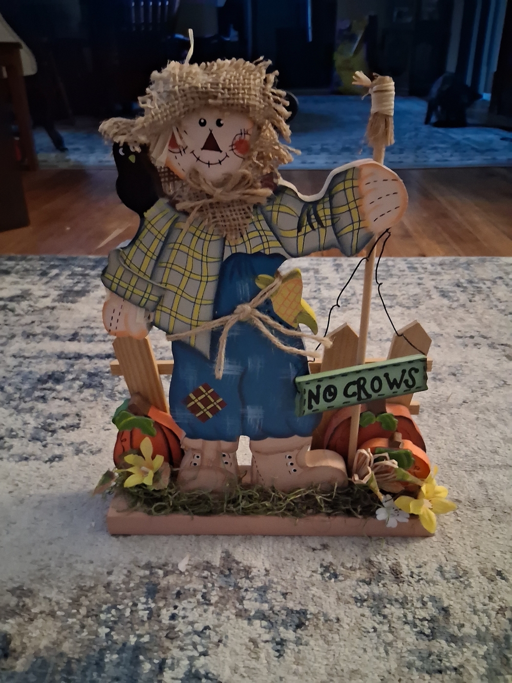 Autumn Scarecrow Tabletop Decor - Blue & Plaid Holiday Accent